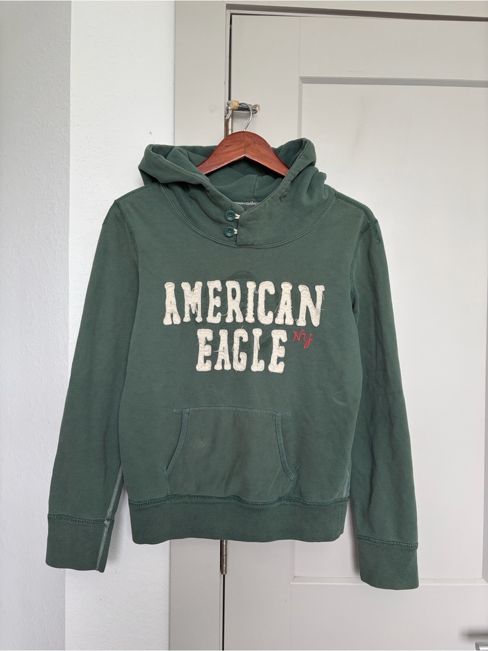 VINTAGE Y2K AMERICAN EAGLE GREEN COWL NECK HOODIE WOMENS MEDIUM